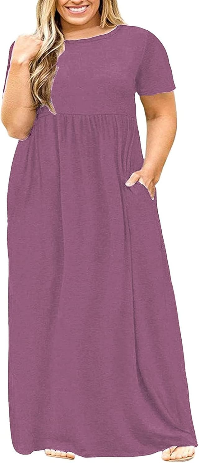 Detalle 2 de Kancystore Women’s Plus Size Short-Sleeve Maxi Dress with Pockets (XL–5X)