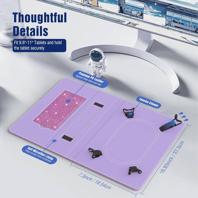 Detalle de TiMOVO Universal Hülle für 10,1 Zoll Android-Tablets mit Stiftschlaufe (9,6–11" Touchscreens, Glitzer Violett)