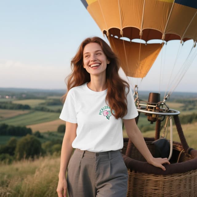 Detalle 2 de Qskall women’s pickleball T-shirt – soft racket pattern crewneck tee for paddleball lovers