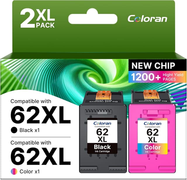 Detalle de Coloran 62XL Ink Cartridges (BK + Tri-colour, 2-pack) for HP 62 XL Black and Tri-colour