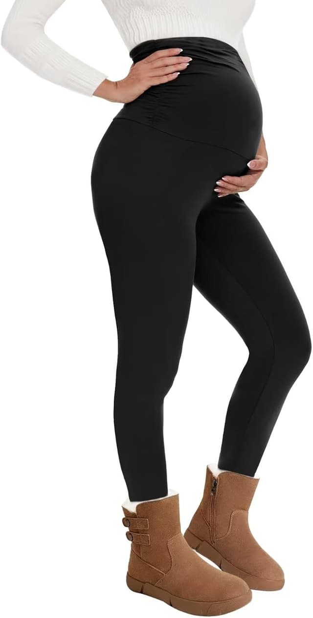 Imagen de QGGQDD Thermal Maternity Leggings — High‑Waisted Fleece Lined Pregnancy Pants en OfertitasTOP