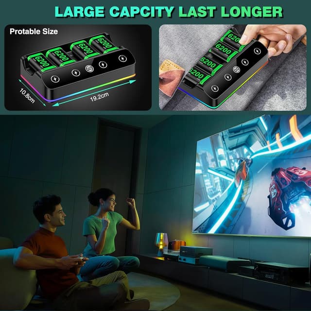 Thumbnail 5 de HEYLICOOL 4X 6200mWh rechargeable battery pack for Xbox controllers