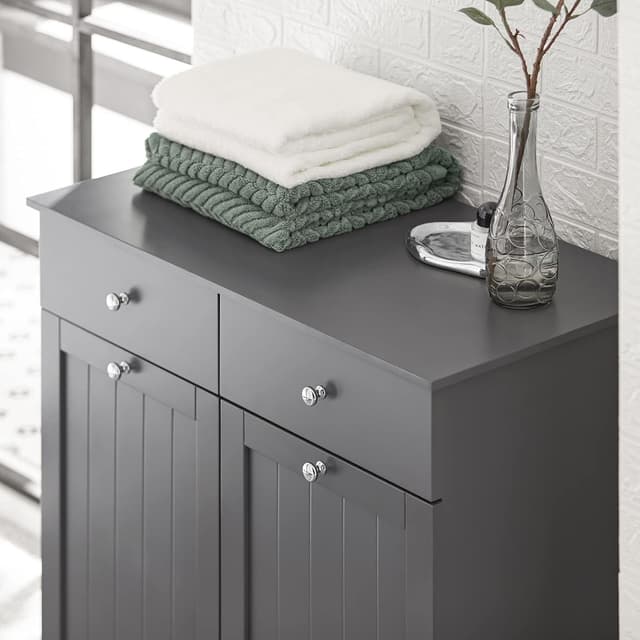 Detalle 2 de SoBuy meuble salle de bain avec panier à linge, 2 tiroirs et grande capacité (gris, L78 x P38 x H90 cm)