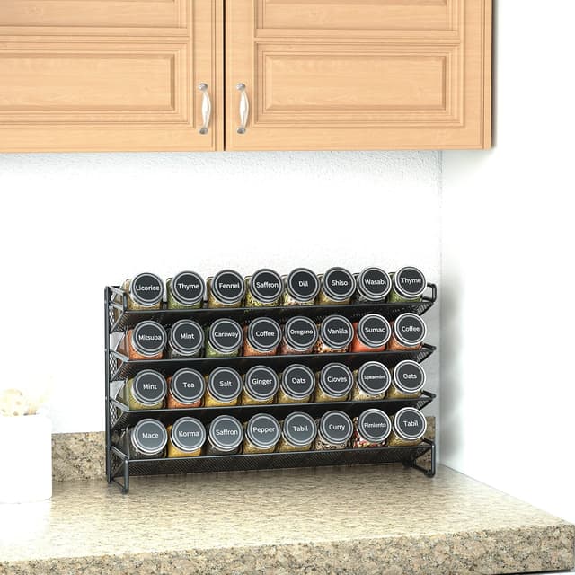 Detalle de SpaceAid SpaceAid Spice Rack Organizer (32 Glass Jars + Labels, Chalk Marker & Funnel) for Cabinet, Countertop, Pantry