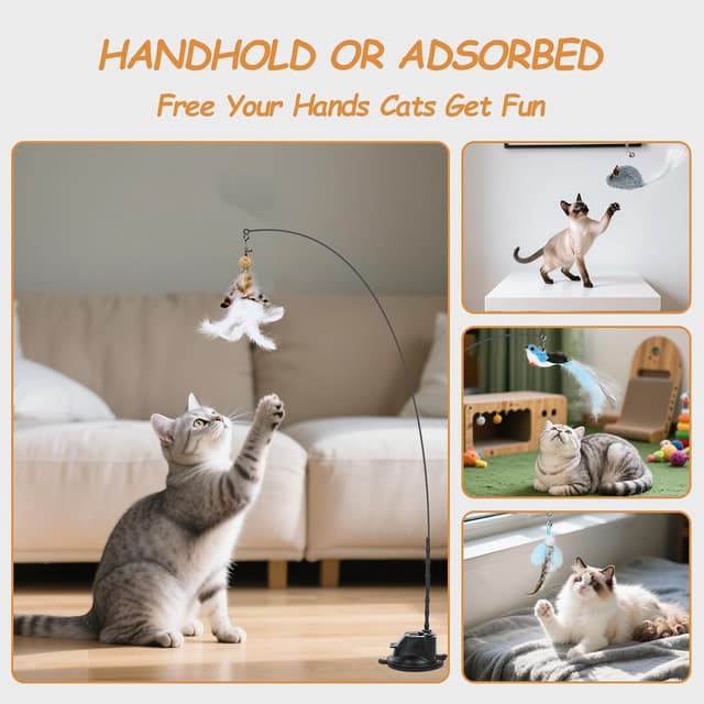 Thumbnail 6 de Romon Giochi per Gatti (7 pezzi) con uccellino volante e ventosa retrattabile