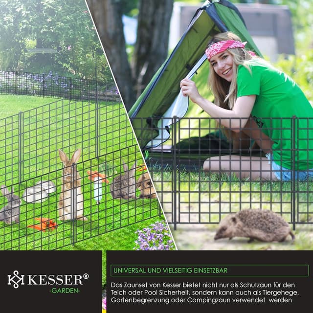 Detalle de KESSER Teichzaun Steckzaun Metall Komplettset (inkl. Handschuhe, Hammer & 6 Befestigungsstäben)