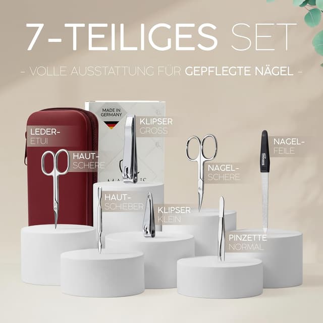 Detalle de Maniküre Set Solingen MarQus „marQus“ – 7-teiliges Nagelset im Echt-Leder-Etui (inkl. Scheren, Pinzette & Saphir-Nagelfeile)