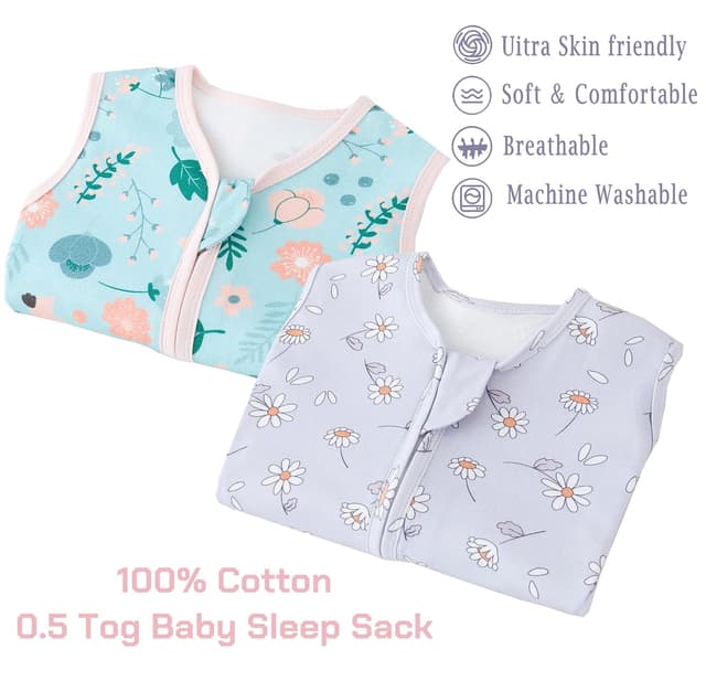 Detalle 2 de Chilsuessy Baby Schlafsack 1,5 TOG im 2er-Pack aus 100% Baumwolle (Ganzjahres-/Übergangssack) – 78 cm, 6–12 Monate