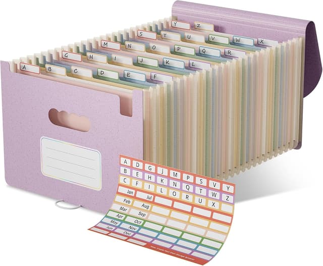 Detalle de EcoStash Accordion File Organiser (26 Pockets) in Lavender Purple – A4/Letter expanding document folder