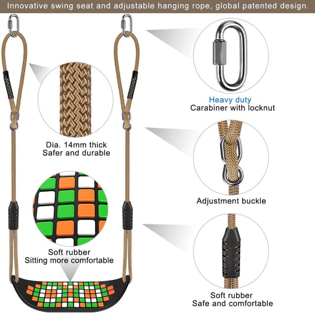 Detalle de SELEWARE Schaukel Outdoor Kinder Schaukelsitz – höhenverstellbares Schaukelbrett mit rutschfestem Kunststoff und verstellbarem Seil