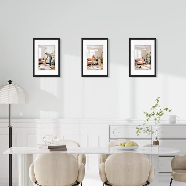 Detalle 2 de wyewye 30x40 cm Picture Frames (3 Pack) in Wood with Acrylic, black – wall hanging with 20x28.7 cm mount