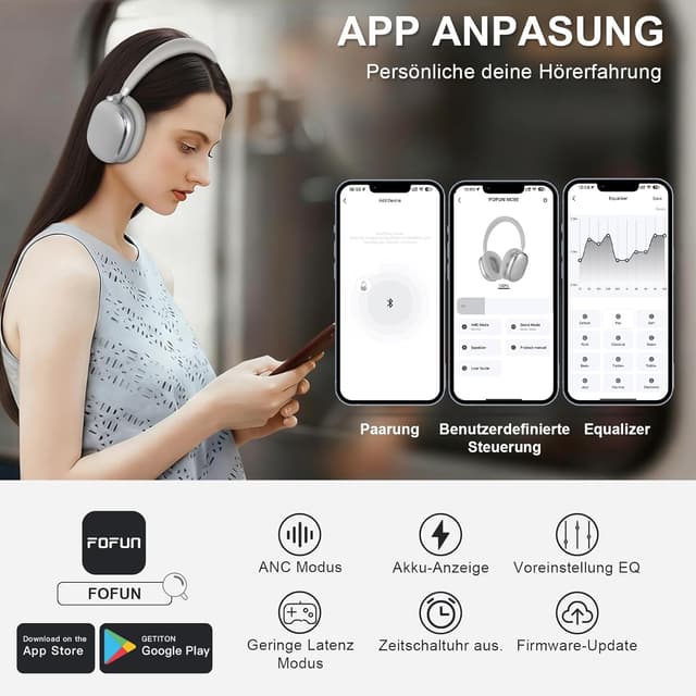 Detalle 2 de FOFUN NC95 Bluetooth 6.0 Kopfhörer mit Hybrid-ANC, Transparenzmodus & Drehknopf
