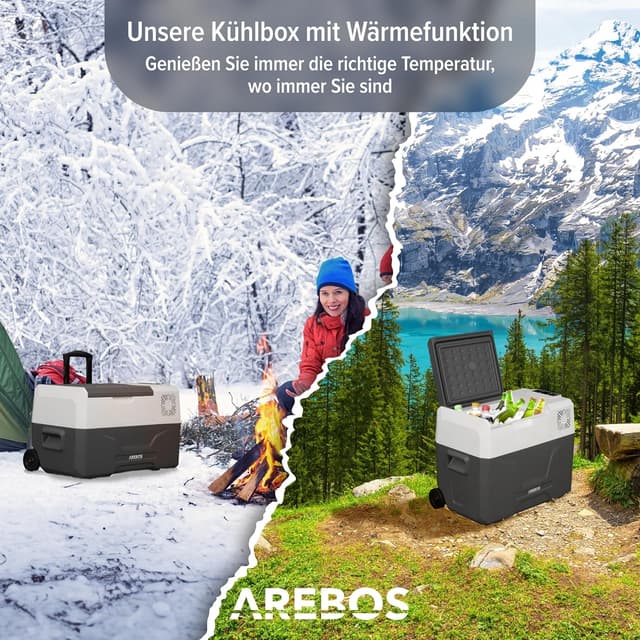 Detalle de Arebos Kompressor-Kühlbox mit Rollen, 39 Liter – App & Smart-Steuerung, bis -20 °C (12/24 V & 230 V)