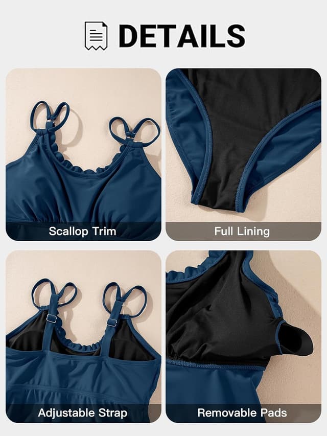 Detalle de Aleumdr Women’s Tankini Swimsuit Set (2-Piece) with Tummy Control & Scallop Trim