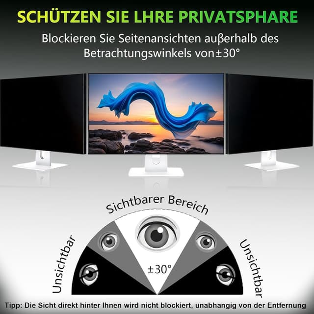 Detalle de ruord Sichtschutzfolie für 27 Zoll 16:9 (59,7 x 33,6 cm) – Blaulichtfilter & Blendschutz für flache und gekrümmte Monitore