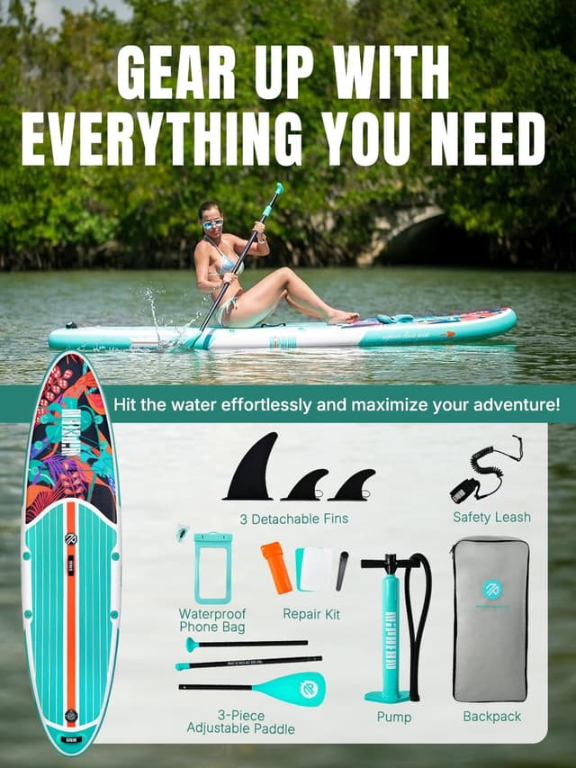 Thumbnail 3 de Niphean Inflatable 10’6” Stand Up Paddle Board with SUP Accessories, Anti-Slip EVA Deck (Adults & Youth)