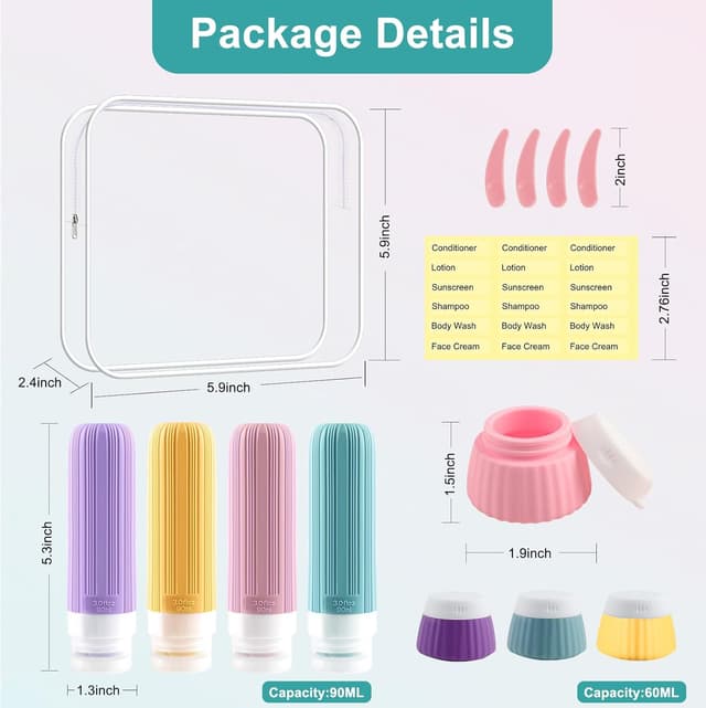 Detalle 2 de Funnasting Travel toiletries bottles, 14 pack