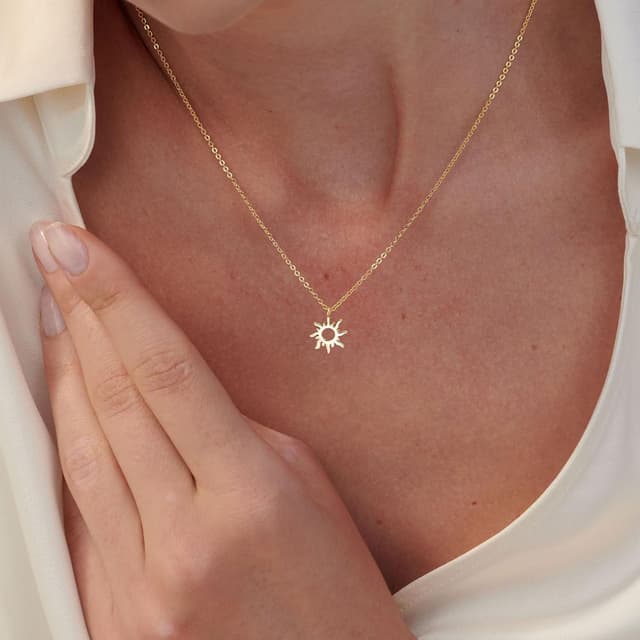 Detalle de HANLI 14K Gold vergoldete Halskette Damen mit Anhängern – 42 cm + 5 cm Verlängerung