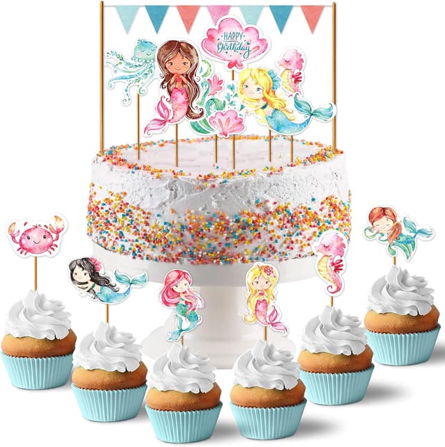Detalle de Papierdrachen Meerjungfrau Cake Topper Set 19-teilig