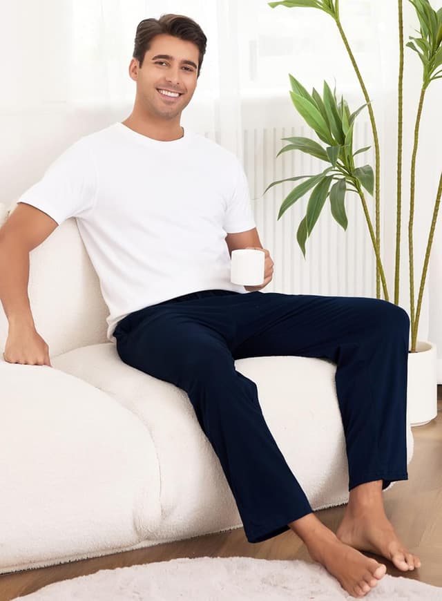 Detalle de Lovasy Mens Pyjama Bottoms – Comfy Lounge Pants with Pockets