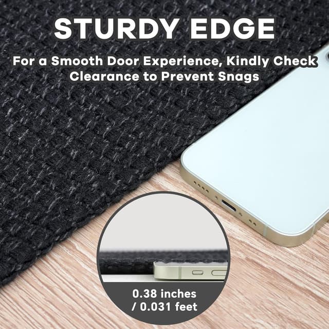 Detalle de EARTHALL Woven Area Rug 5x7 Ft (Black/Grey) Washable, Non-Slip Rubber Backed