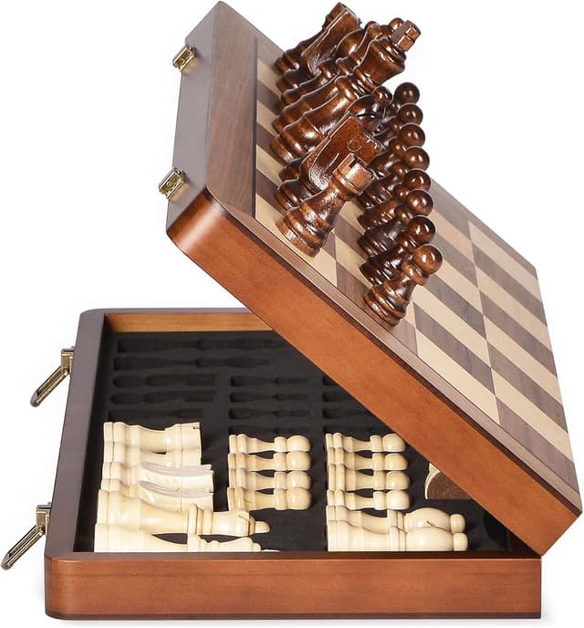 Detalle de ELONGDI 15" Wooden Chess Set with Magnetic Pieces ♟