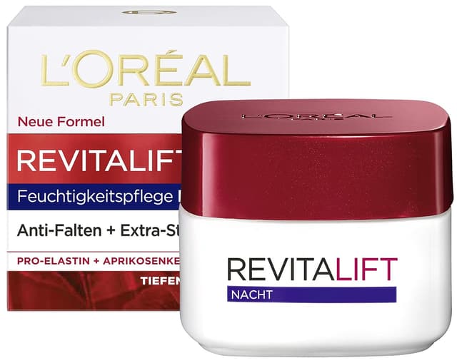 Detalle de L’Oréal Paris Revitalift Feuchtigkeitspflege Nacht für Frauen mit Pro-Elastin & Aprikosenkernöl (1x 50 ml)
