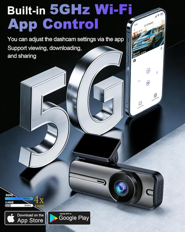 Detalle 2 de Dash Cam Front and Rear 4K+1080P with 5GHz WiFi, Dual Cameras and 64GB Card (App Control)