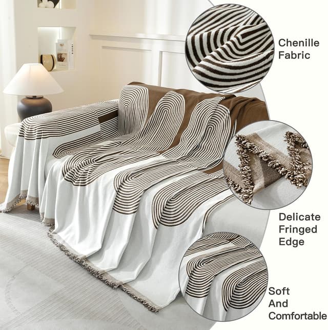 Detalle 2 de YSTELLAA Copridivano 3 Posti 180×340 cm, telo universale quattro stagioni antimacchia Caffè Scuro-Arc