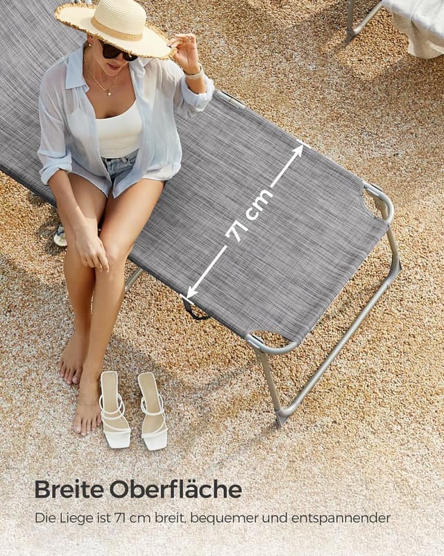 Detalle de SONGMICS Große Sonnenliege GCB022G01 – klappbar mit Sonnenschutz, Kopfstütze und verstellbarer Rückenlehne