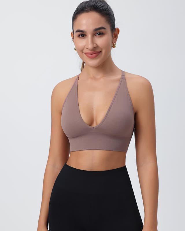 Detalle de SUNSESS Seamless Deep V Sports Bra (Non-wired) with Removable Pads and Criss-Cross/U-back Straps