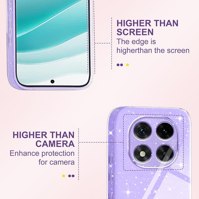Detalle 2 de Yichxu Handyhülle für Xiaomi Redmi Note 14 Pro / 14 Pro+ 5G – Silikon-Case mit Herz-Glitzer, lila