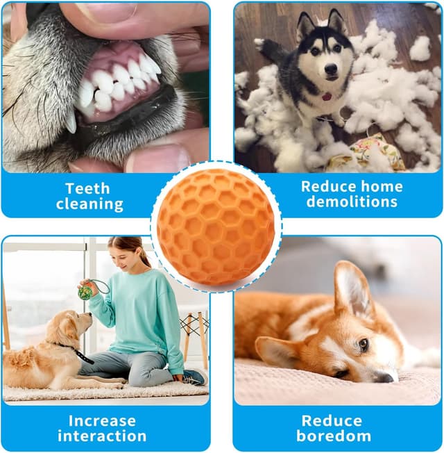 Thumbnail 6 de Woeita Indestructible Squeaky Dog Ball (Orange, 80mm) – durable rubber chew and fetch toy for aggressive chewers