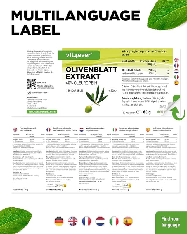 Thumbnail 5 de vit4ever Olivenblatt Extrakt 750 mg Kapseln 180