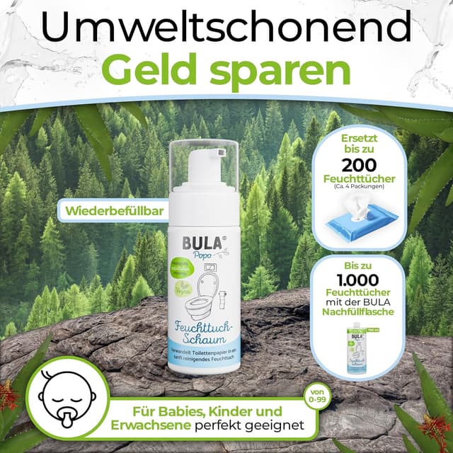 Detalle 2 de BULA® Popo Feuchttuch Schaum für Toilettenpapier (Baby & Toilette), 150 ml – parfumfrei, ohne Alkohol