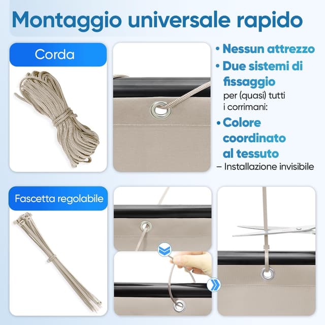 Detalle 2 de Sekey Copertura per balcone in poliestere opaco con occhielli e fascette, 90 x 500 cm taupe