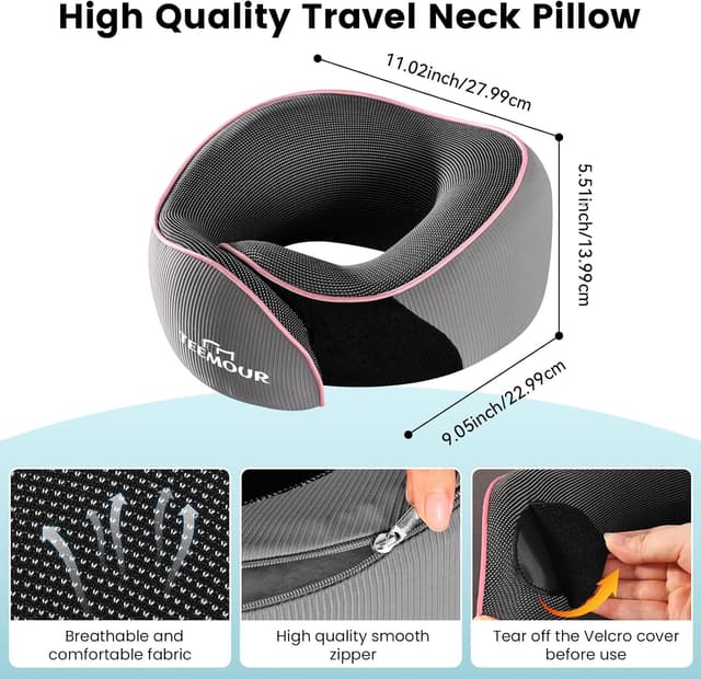 Detalle de Memory Foam 360 Neck Travel Pillow with Mask