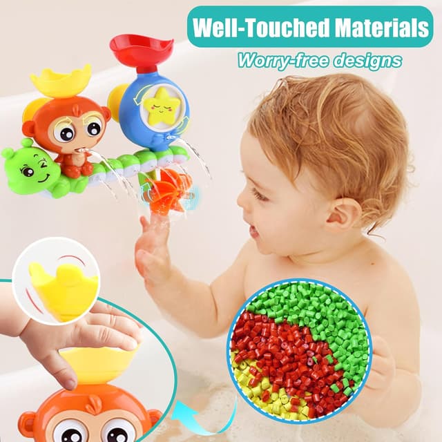 Detalle de Toddler Bath Toys Waterfall Monkey Spinning Gear Set for Ages 1–3 (with Suction Cups and Cups)