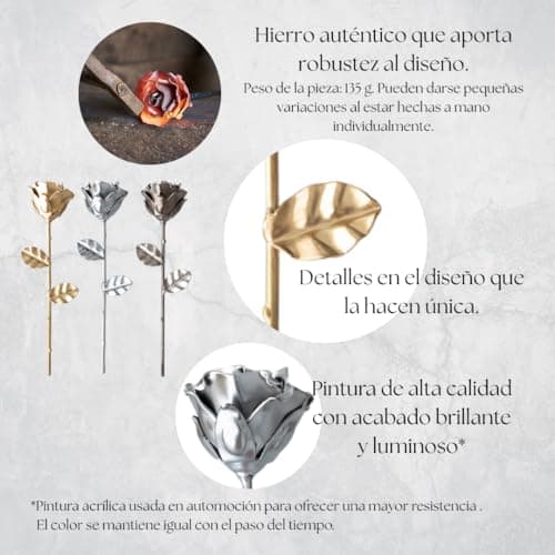 Detalle de Forging Art Bcn Rosa Eterna de hierro forjado a mano (Oro) – flor perpetua para regalar