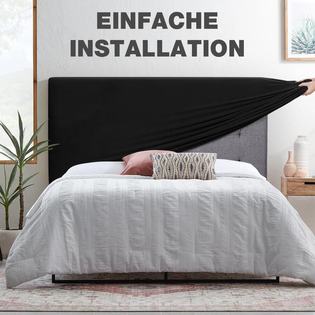 Detalle 2 de TAOCOCO Copri Testata Letto Matrimoniale in velour stretch nero, 180-200 cm