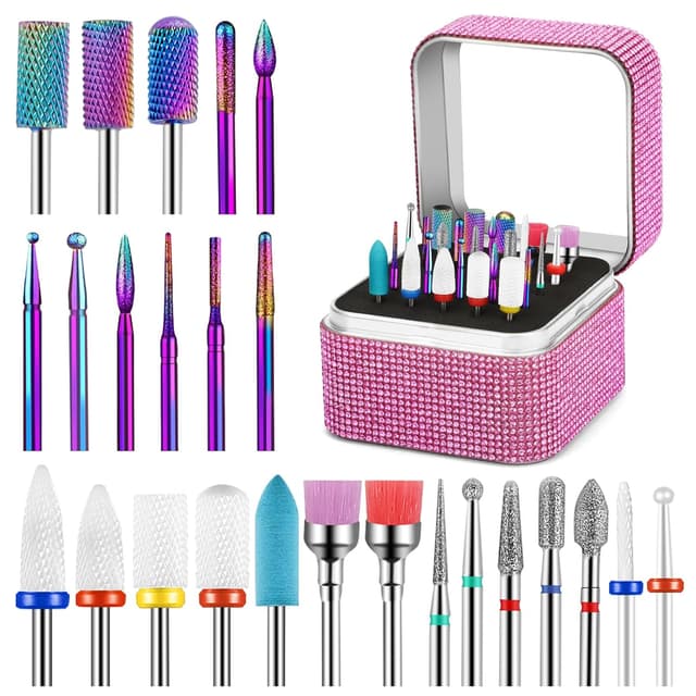 Detalle de Cellentool 25Pcs Nail Drill Bits Set with Storage Box (3/32 in) for Acrylic, Gel, and Cuticle Work