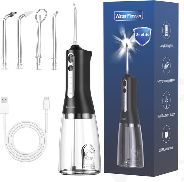 Detalle de Zephis Cordless Water Flosser with 4 Modes, 4 Jet Tips & IPX7 Waterproof Tank