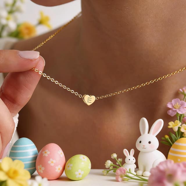 Detalle de Turandoss Collana con iniziale a cuore in oro 14K placcato, personalizzata