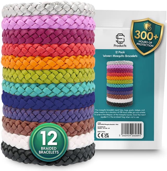 Detalle de SC Products Mosquito Repellent Bracelet 12-Pack (DEET free) – Citronella, peppermint, eucalyptus & lemongrass bands for adults & kids