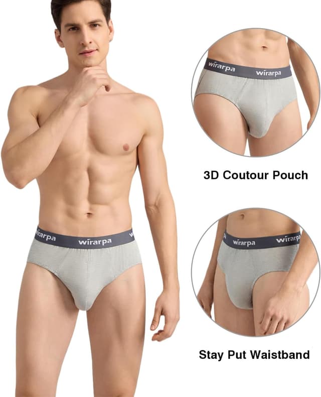 Detalle de wirarpa Men’s Briefs Underpants in Cotton Soft with Wide Waistband and No-Fly Pouch (4-Pack)