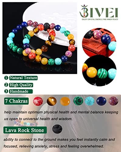 Detalle 2 de Bivei pulsera de 7 chakras con cuentas de piedra (lava) y difusor de aceites esenciales