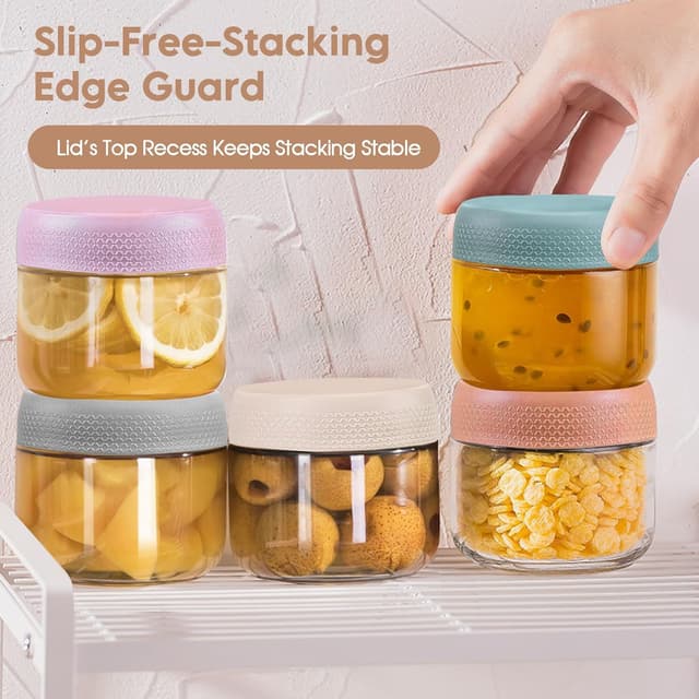 Detalle de ZhouZGlass 3-Pack 300ml Glass Jars with Airtight Screw Lids for Overnight Oats & Food Storage