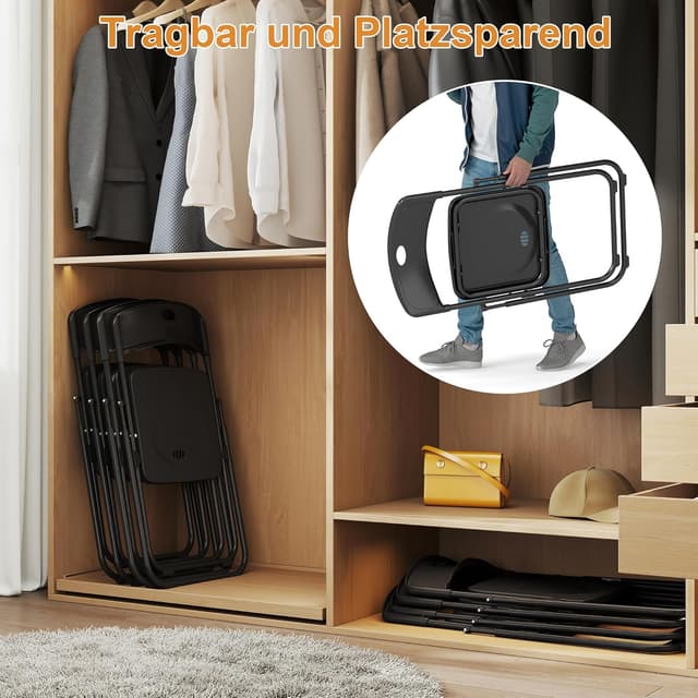 Detalle de Set di 4 sedie pieghevoli nero 160 kg