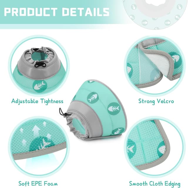 Detalle de Supet Cat Cone Collar Soft EPE Adjustable Recovery Collar (Green, S)