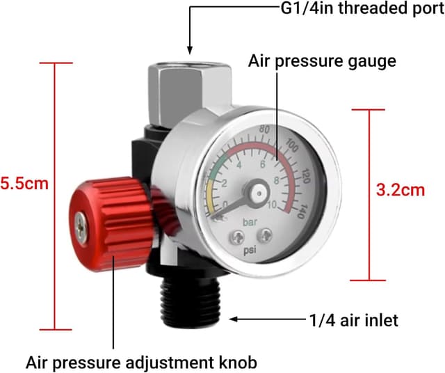 Detalle de LiebeWH regolatore di pressione dell’aria per pistola a spruzzo con filettatura G1/4 e manometro